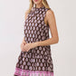 CD07314-Border Print Sleeveless Drop Waist Mini Dress: Brown / M