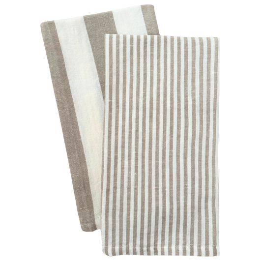 Stripe Tea Towel Set: Tan