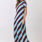 CD07188-Diagonal Stripe Feather Hem Maxi Dress: Blue / S