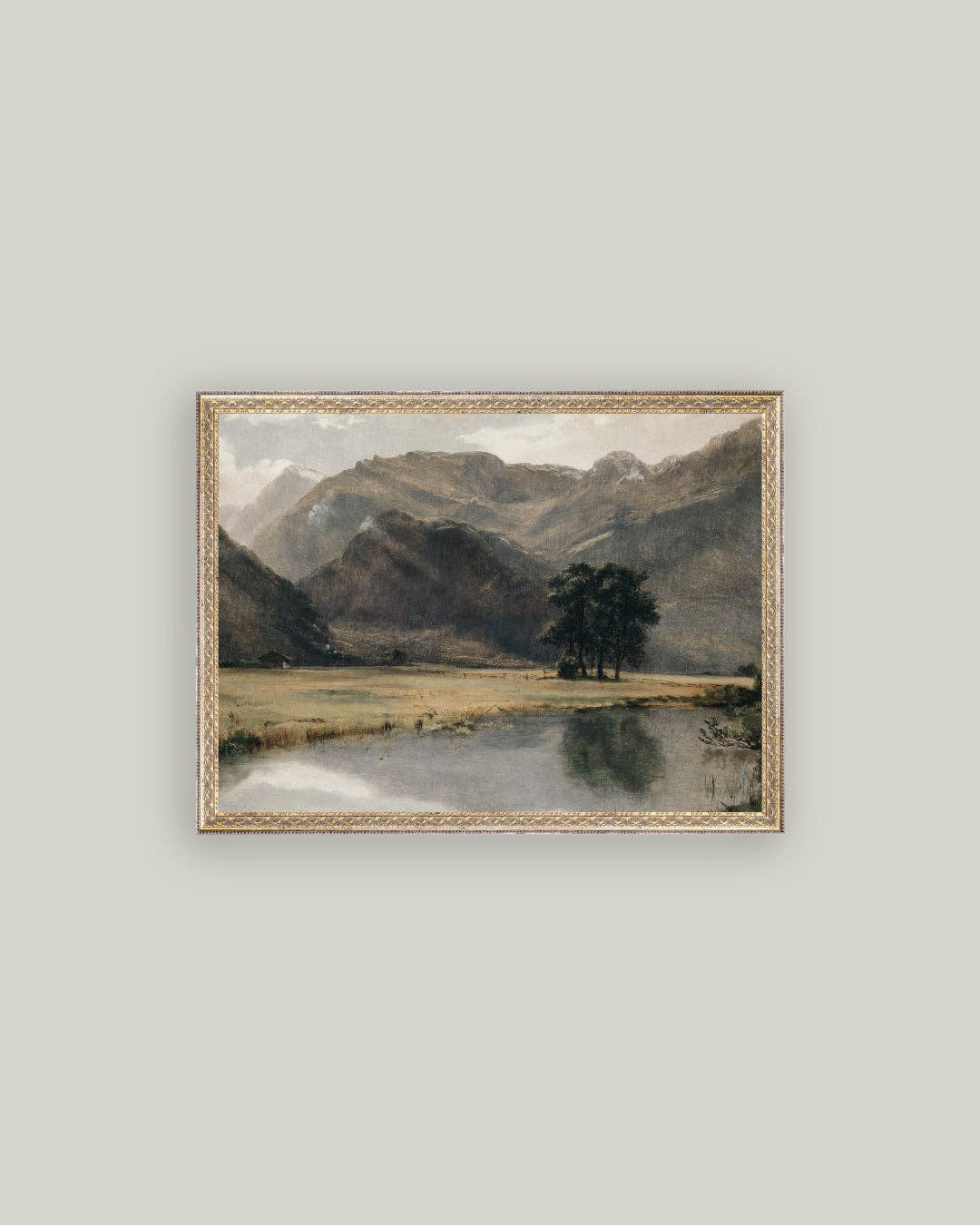 River Mountainscape Framed Antique Art: 10x8