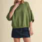 SHORT SLV SWEATER W CONTRAST BLANKET STITCH MSW11471: OLIVE TAUPE / L