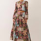 CS4193-Floral plaid patchwork maxi skirt: CHOCOLATE / M