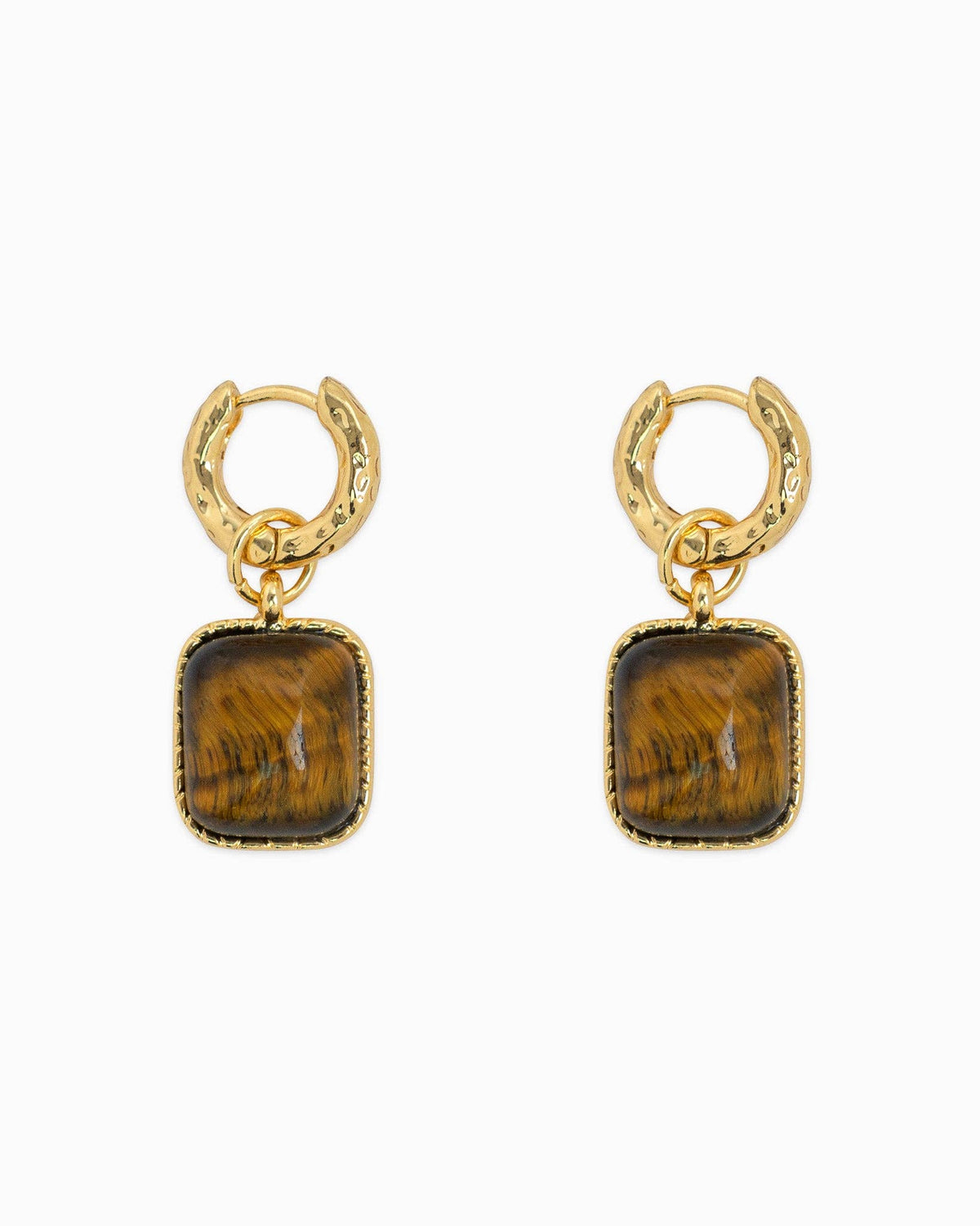 Square Semi Stone Drop Earrings: Brown