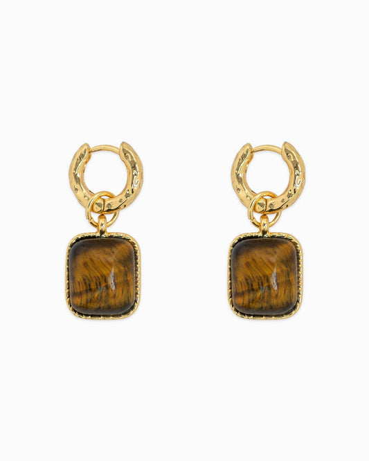 Square Semi Stone Drop Earrings: Brown