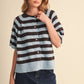 STRIPED SHORT SLEEVE SWEATER CARDIGAN MSW11671: OLIVE PLUM / L