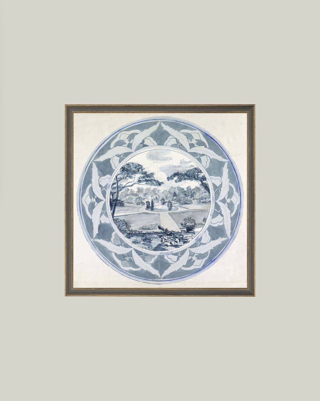Garden View Design Framed Antique Art: 5x5