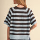 STRIPED SHORT SLEEVE SWEATER CARDIGAN MSW11671: OLIVE PLUM / S