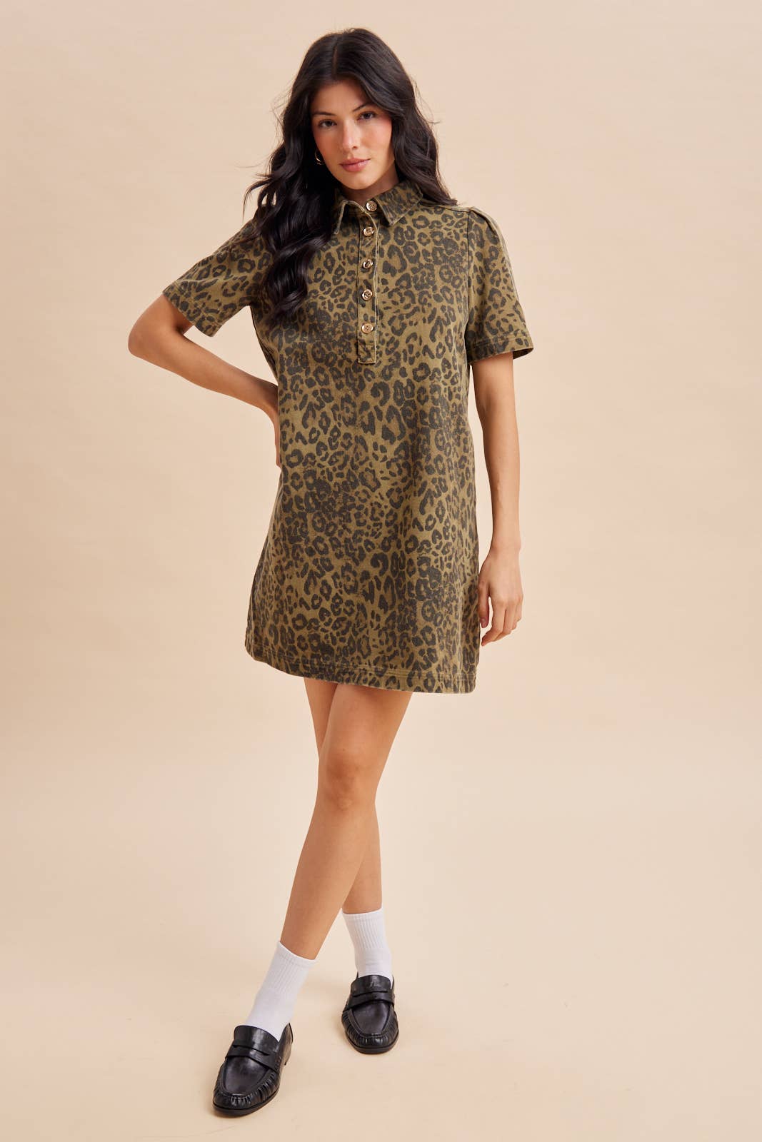 LEOPARD UTILITY MINI DRESS: OLIVE / S