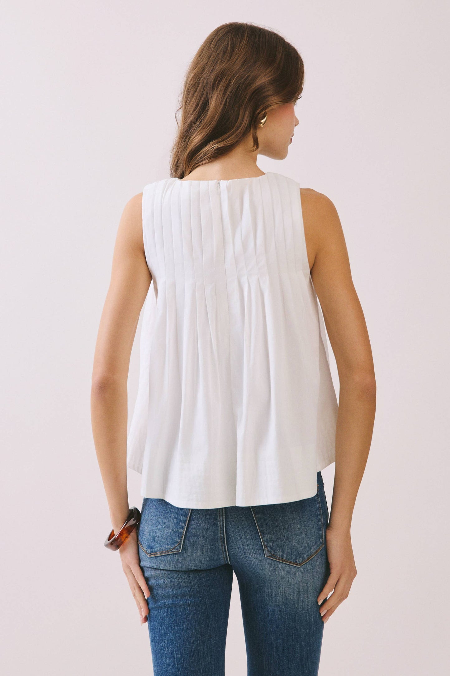 CT9082-Pleated Detail High Low Sleeveless Top: Baby Blue / M