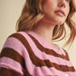 STRIPED SHORT SLEEVE SWEATER CARDIGAN MSW11671: OLIVE PLUM / L