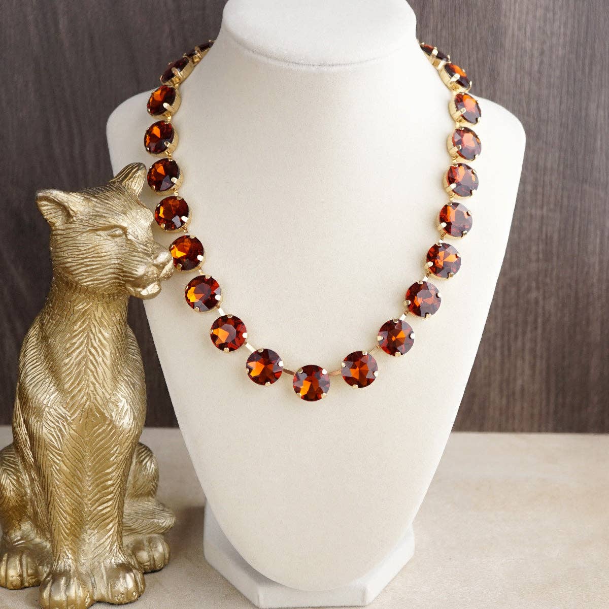 Glass Crystal Statement Necklace – Amber Glow Shine