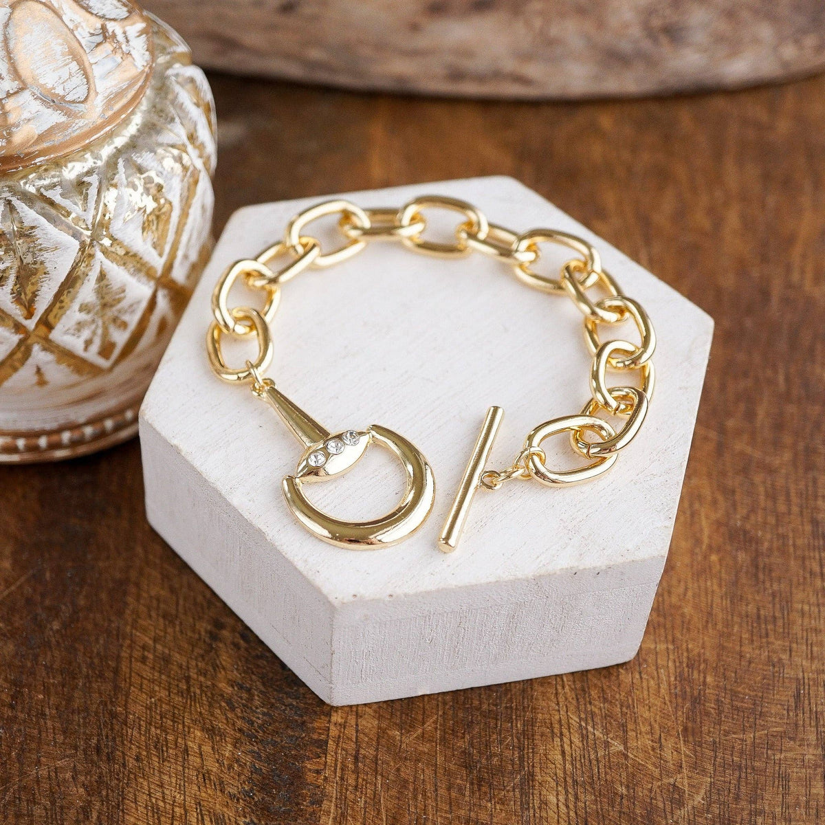 Chunky Horse Bit Chain Bracelet in Gold Tone Equestrian – Saddle Shine