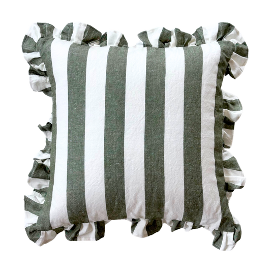 Ruffled Cabana Stripe Pillow Cover Collection: Green