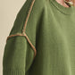 SHORT SLV SWEATER W CONTRAST BLANKET STITCH MSW11471: OLIVE TAUPE / L