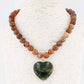 Brown Beaded with Green Stone Heart 16"-18" Necklace