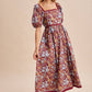 COTTON SQUARE NECK PUFF MAXI: BURNT GINGER / M