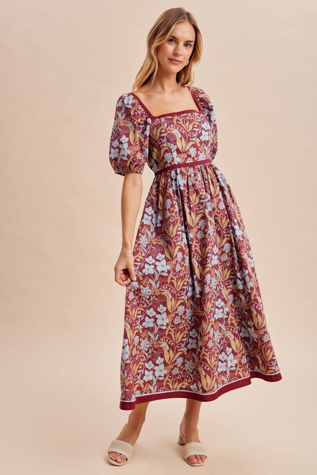 COTTON SQUARE NECK PUFF MAXI: BURNT GINGER / M