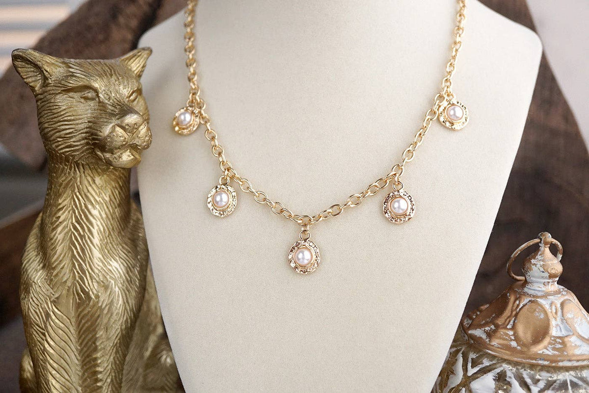 Cabochon Station Charm Necklace - Pearls Turquoise - Petite Glow: Pearl