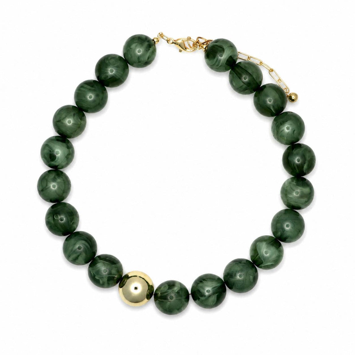Olive Green Resin Beaded with Gold Ball Accent 16MM 16"-18" Necklace