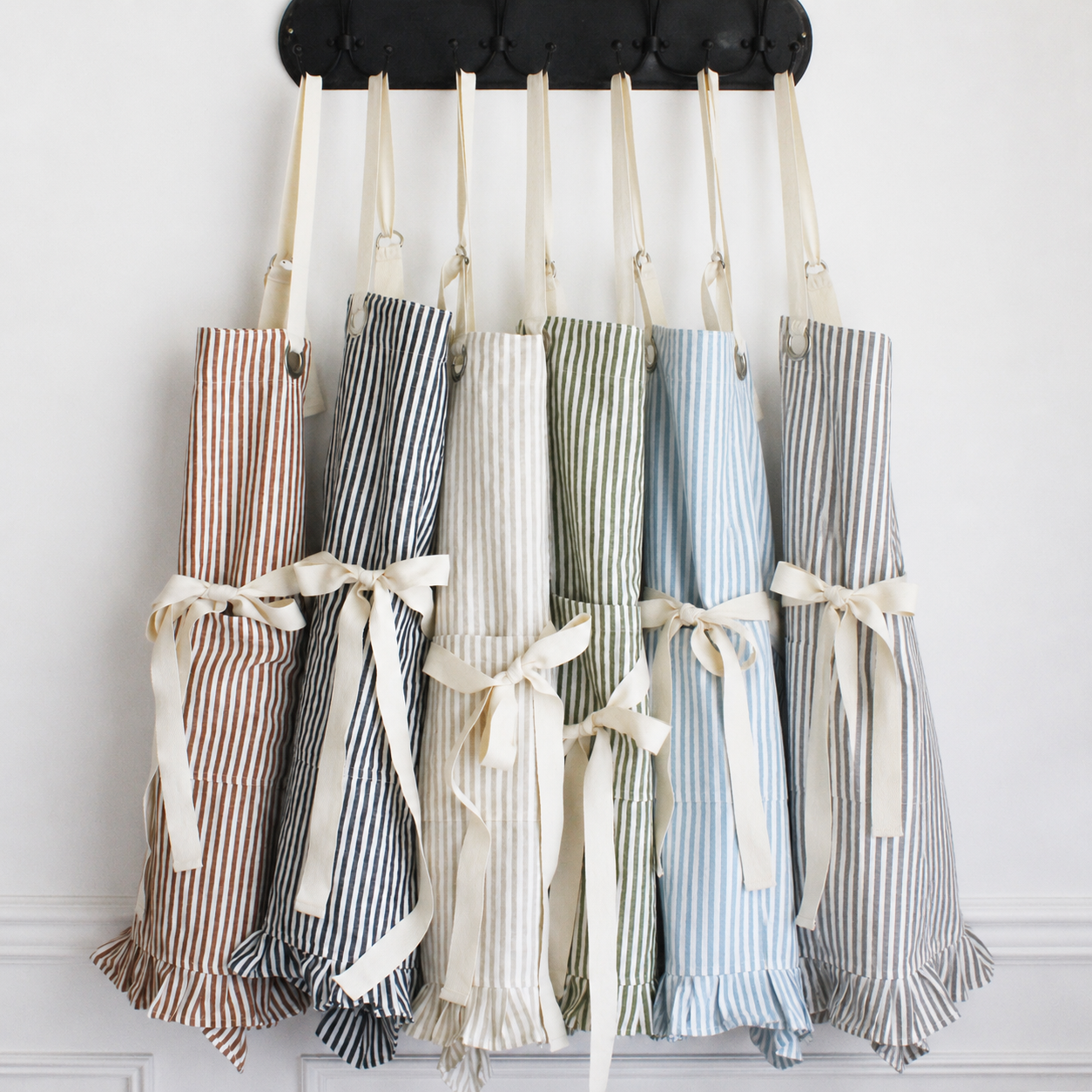 Ruffle Pin Stripe Apron: Blue