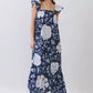 CD06967-Floral Print Ruffle Sleeve Maxi Dress: NAVY / L