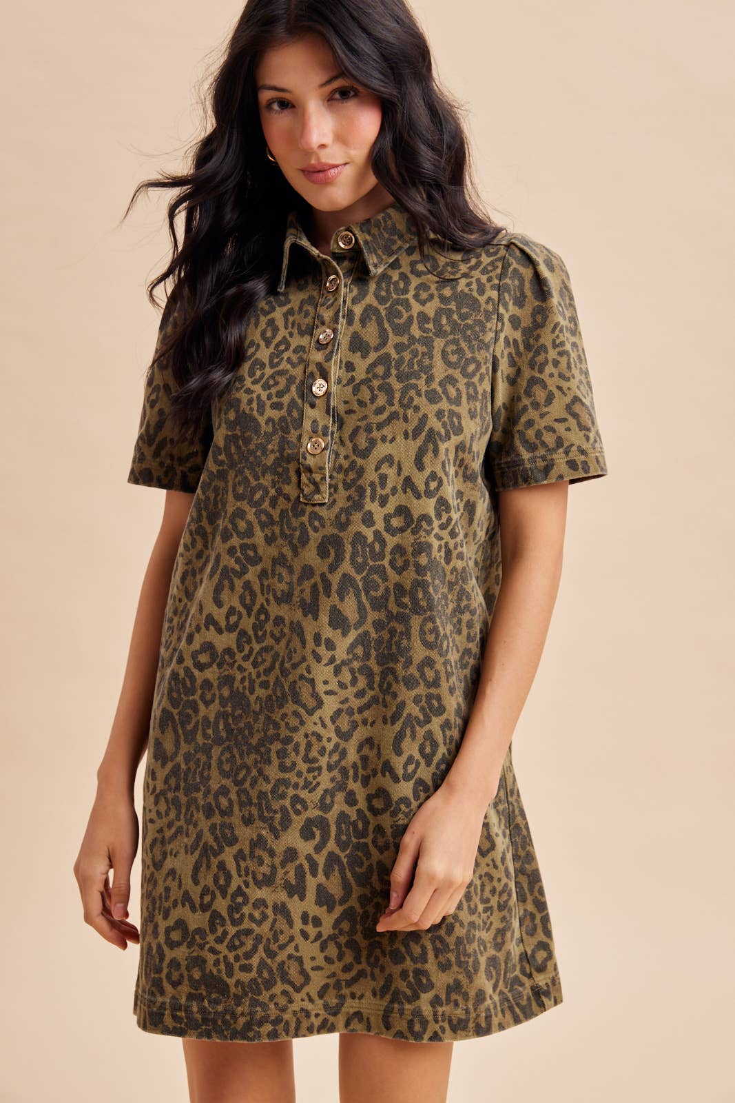 LEOPARD UTILITY MINI DRESS: OLIVE / S