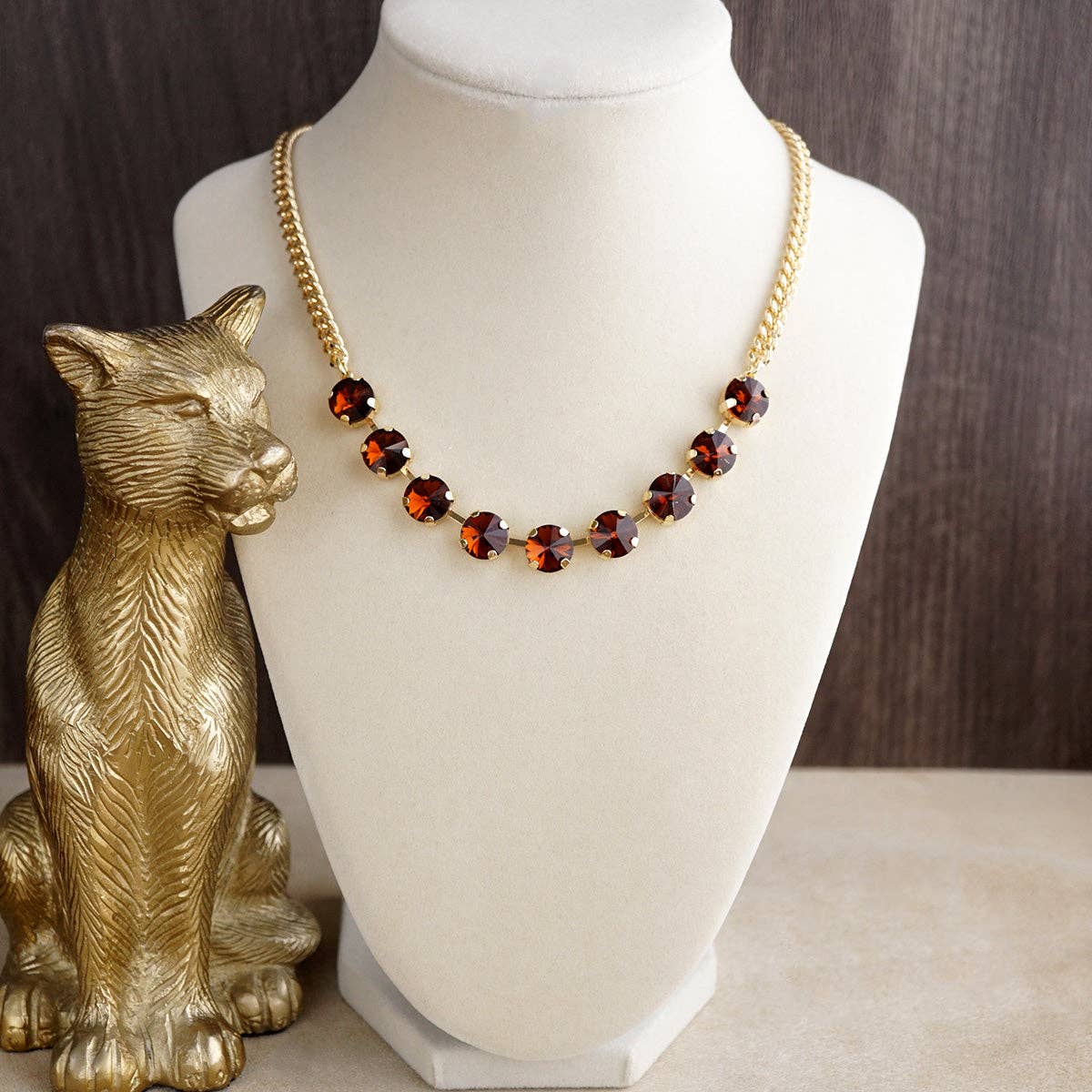 Glass Crystal Gold Dipped Necklace – Color Pop Shine: Smoky Gray