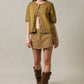 SHORT SLEEVE SWEATER CARDIGAN: LT OLIVE / S
