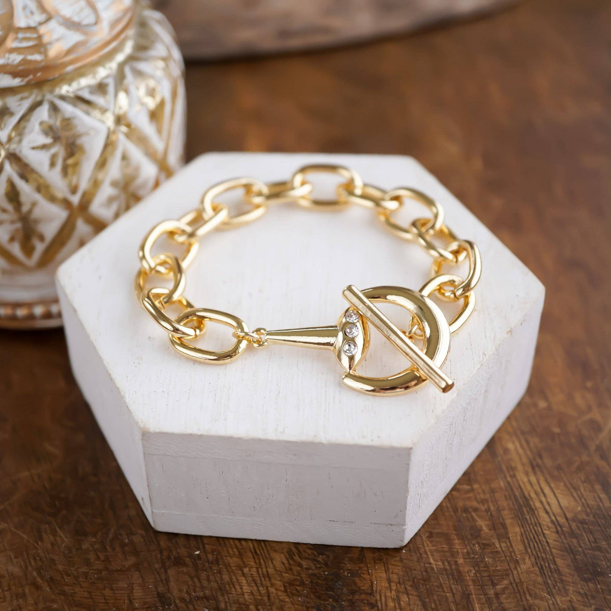 Chunky Horse Bit Chain Bracelet in Gold Tone Equestrian – Saddle Shine
