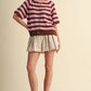 STRIPED SHORT SLEEVE SWEATER CARDIGAN MSW11671: OLIVE PLUM / L