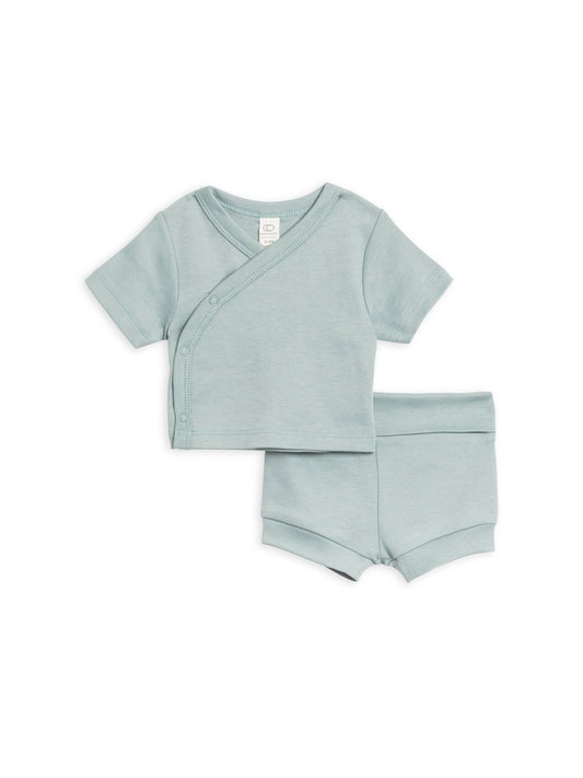 Organic Newborn Short Sleeve Wrap + Short Set - Tide: 0-3M