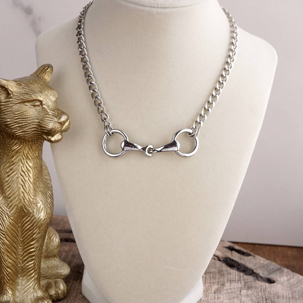 Horse Bit Chain Necklace – Gold Silver - Modern Equestrian Link Necklace: Gold