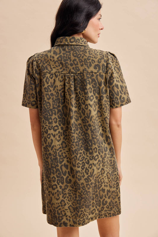 LEOPARD UTILITY MINI DRESS: OLIVE / L