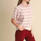 STRIPED SHORT SLEEVE SWEATER CARDIGAN MSW11671: OLIVE PLUM / L