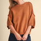 SHORT SLV SWEATER W CONTRAST BLANKET STITCH MSW11471: OLIVE TAUPE / S