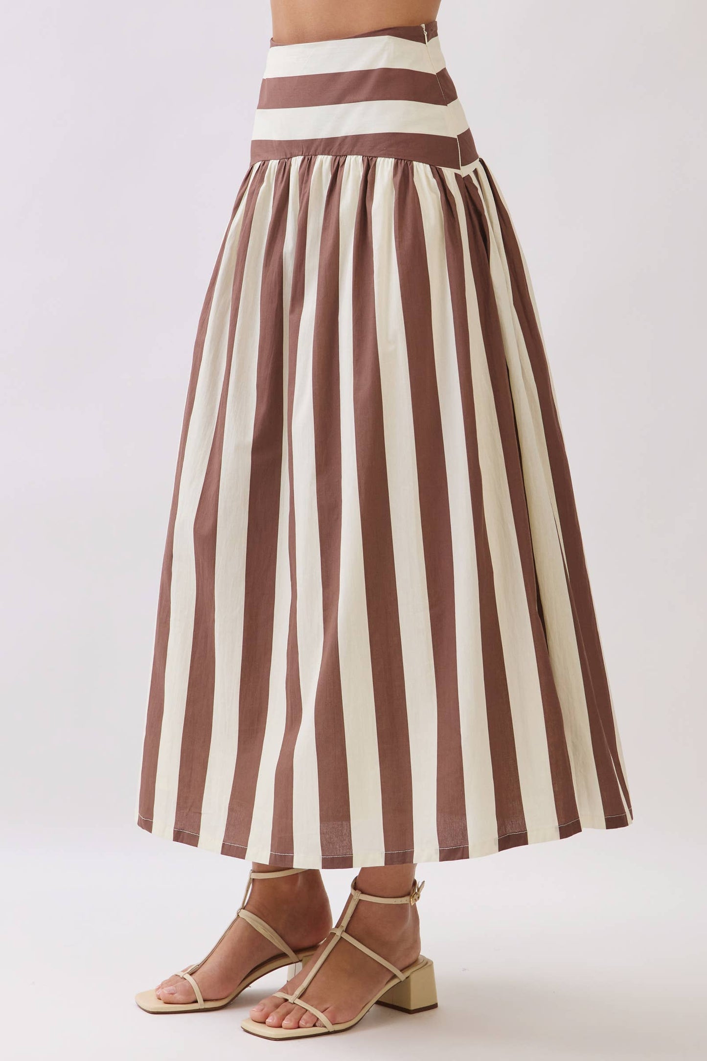 CS4090-Stripe Drop-Waist A-Line Maxi Skirt: Navy / L