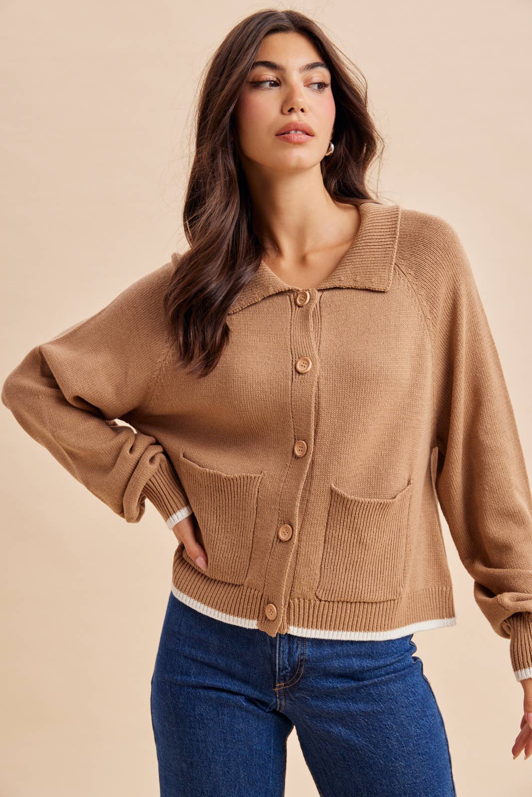 BEAGLE KNITTED CARDIGAN: DUSTED OLIVE / M