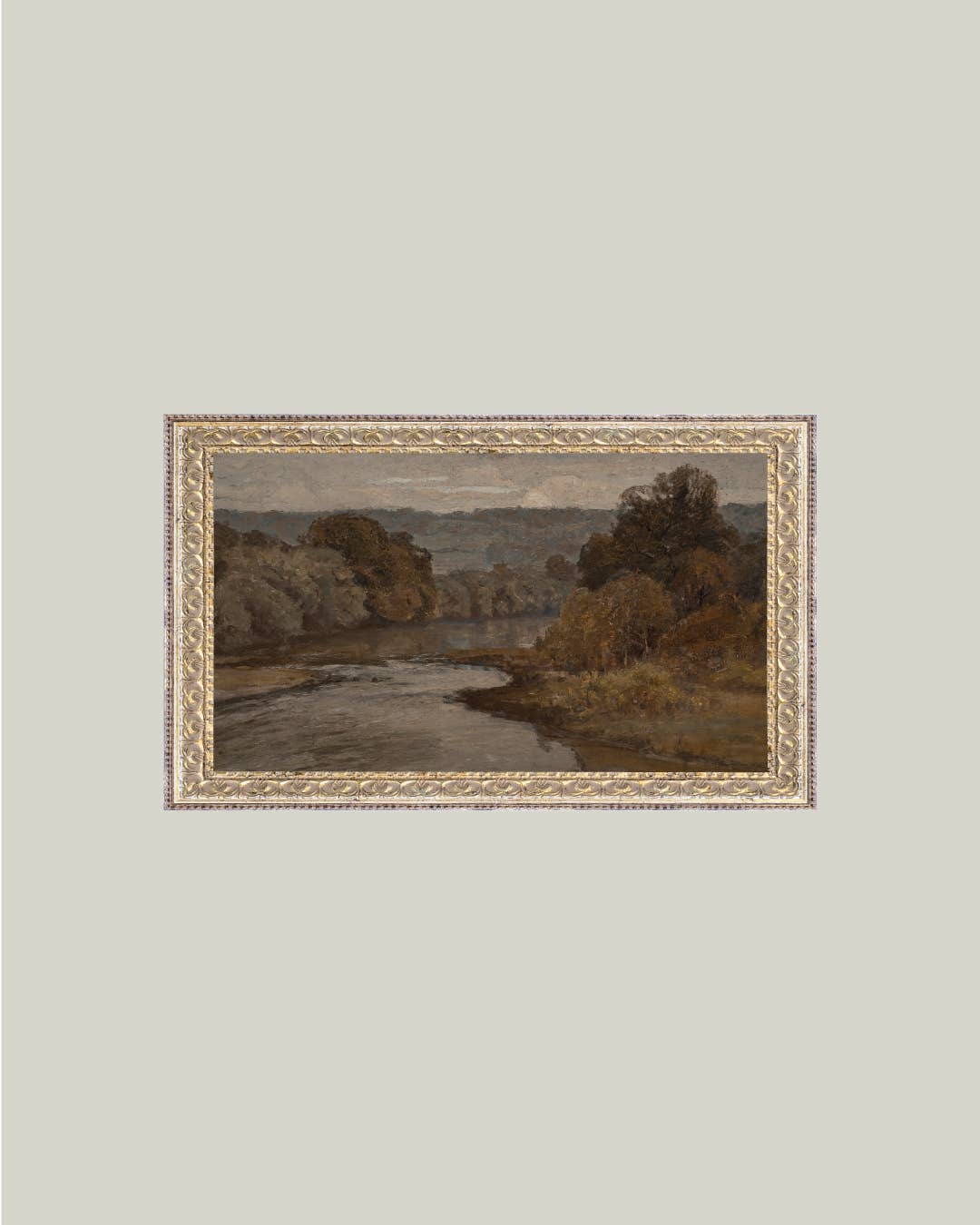 Autumn River Framed Antique Art: 20x11