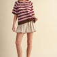 STRIPED SHORT SLEEVE SWEATER CARDIGAN MSW11671: OLIVE PLUM / L