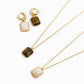 Square Semi Stone Drop Earrings: Brown