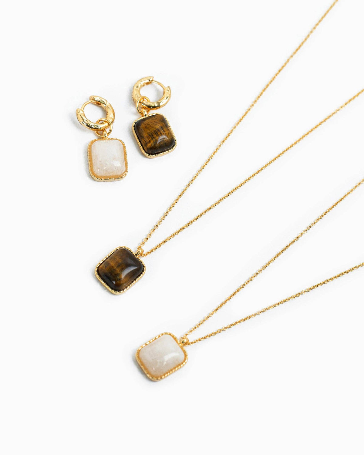 Square Semi Stone Drop Earrings: Brown