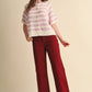 STRIPED SHORT SLEEVE SWEATER CARDIGAN MSW11671: OLIVE PLUM / L