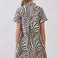CD07293-Zebra Print Button Down Collared Mini Dress: CREAM / L