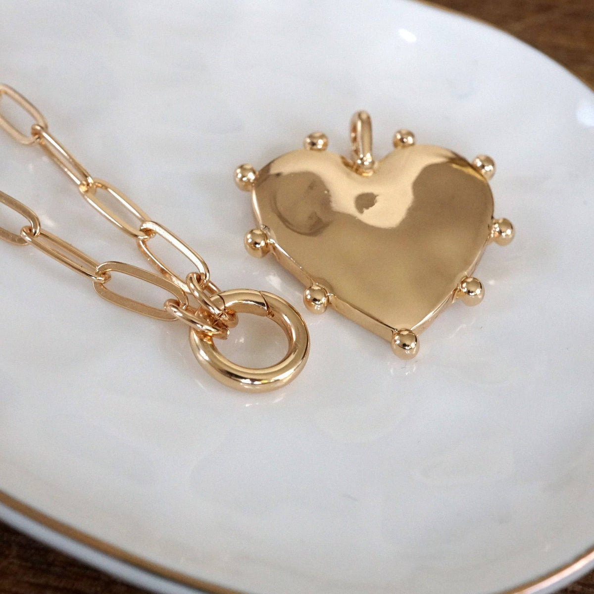 Modern Spiky Heart Paperclip Necklace - Gold Tone