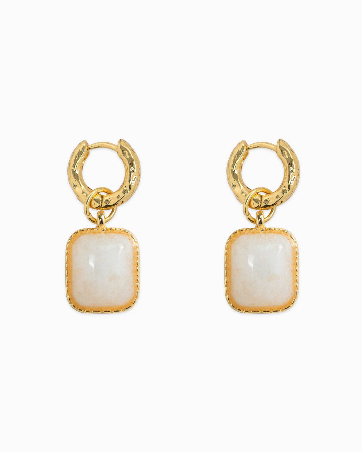Square Semi Stone Drop Earrings: Brown