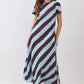 CD07188-Diagonal Stripe Feather Hem Maxi Dress: Blue / M