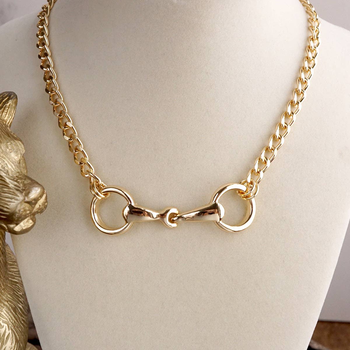 Horse Bit Chain Necklace – Gold Silver - Modern Equestrian Link Necklace: Gold