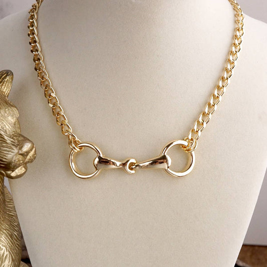 Horse Bit Chain Necklace – Gold Silver - Modern Equestrian Link Necklace: Gold