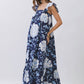 CD06967-Floral Print Ruffle Sleeve Maxi Dress: NAVY / S