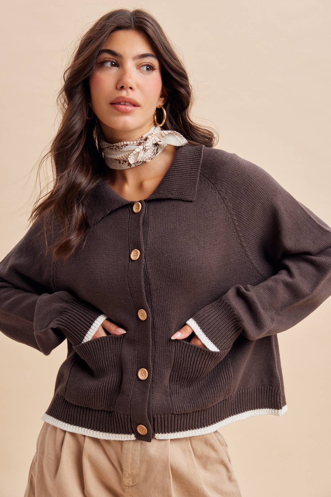 BEAGLE KNITTED CARDIGAN: DUSTED OLIVE / S